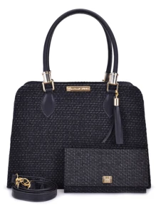 Bolsa Feminina Tote Executiva + Carteira + Balada Executiva Kit com Tres Pecas