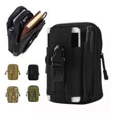 小型战术军用腰包多用途手机支架实用腰包 9366 适用于旅行收纳袋、化妆包、化妆包、度假收纳包、大容量化妆品收纳化妆盒，可装口红、刷子、护肤品、手机、硬币、小物品，适用于家庭、礼物、度假和节日万圣节圣诞节多功能用途 - 黑色 - 查看 1