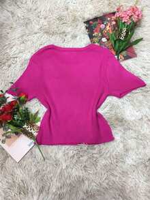 Thick Modal Cropped Top With Studded Stones, One Size Fits All. - 玫紅色 - 查看 2