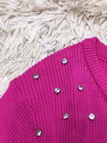 Thick Modal Cropped Top With Studded Stones, One Size Fits All. - 玫紅色 - 查看 3
