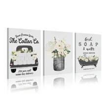 3 Pcs/Set Canvas Hanging Pictures Easy To Hang Vintage Farmhouse Bathroom Wall Art Set - Canvas Prints, Home Decor Paintings,Poster Gifts Birthday Graduation