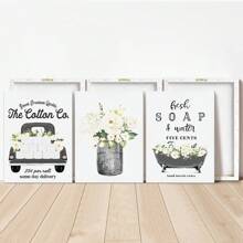 3 Pcs/Set Canvas Hanging Pictures Easy To Hang Vintage Farmhouse Bathroom Wall Art Set - Canvas Prints, Home Decor Paintings,Poster Gifts Birthday Graduation