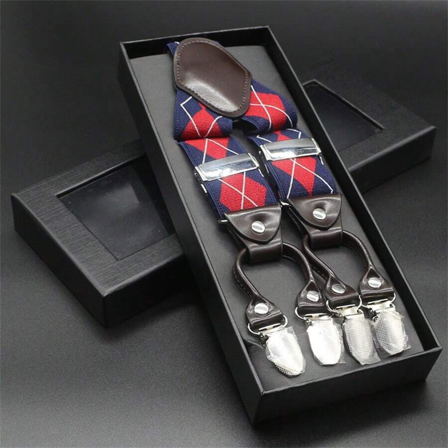 Suspenders With 6 Metal Protection Clips For Men, Elastic Adjustable Y