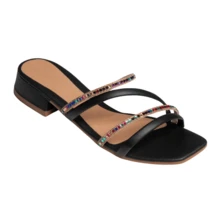 Clog Sandal With Colorful Rhinestone Straps - 黑色 - 查看 2