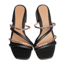 Clog Sandal With Colorful Rhinestone Straps - 黑色 - 查看 3