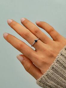 GAGAFEEL 1 件 S925 纯银食指戒指，适合女士，时尚开口戒指，酷炫帅气嘻哈扭纹黑色复古滴胶接缝戒指，适合女士个性化礼物 - 銀色 - 查看 3