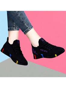 Tenis Mujer Verano PU Color Sólido Punta Redonda con Cordones Antideslizante Cómodos Tela Casual para Trabajo, Deporte y Uso Diario - Morado - Ver 6