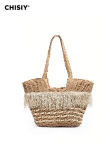 CHISIY Geantă tote din paie țesută manual, geantă de umăr, elegantă, vintage, ocazională, versatilă, clasică, modă, designer, accesibil, spațioasă, practică, țesut modern, rafie, potrivită pentru muncă, cumpărături, călătorii, întâlniri, școală, escapadă de weekend. Perfect pentru femei, fashioniste, navetiști, cadouri pentru Valentine, ziua mamei, ziua de naștere, aniversare, absolvire, nuntă - Cămilă - Vizualizare 5