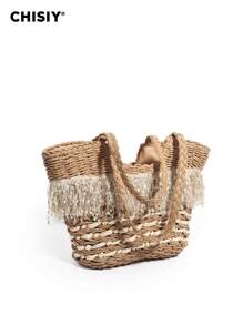 CHISIY Geantă tote din paie țesută manual, geantă de umăr, elegantă, vintage, ocazională, versatilă, clasică, modă, designer, accesibil, spațioasă, practică, țesut modern, rafie, potrivită pentru muncă, cumpărături, călătorii, întâlniri, școală, escapadă de weekend. Perfect pentru femei, fashioniste, navetiști, cadouri pentru Valentine, ziua mamei, ziua de naștere, aniversare, absolvire, nuntă - Cămilă - Vizualizare 6