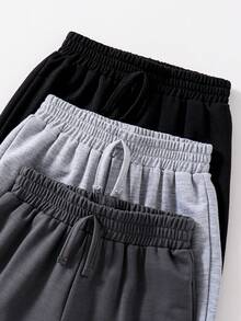 3pcs Tween Boys Letter Print Drawstring Front Sports Pants Set - Multicolor - View 4