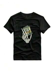Men's Short Sleeve T-Shirts With Print, Comfortable And Casual, With Elastic Collar For Outdoor Activities. - 黑色 - 查看 1