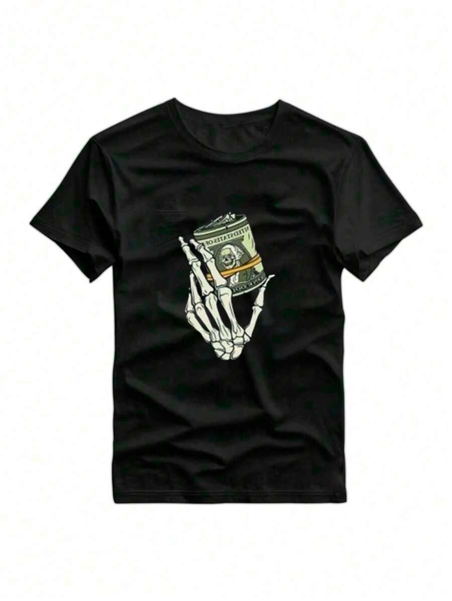 Men's Short Sleeve T-Shirts With Print, Comfortable And Casual, With Elastic Collar For Outdoor Activities. - 黑色 - 查看 1