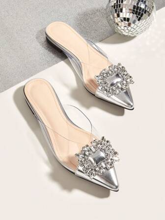 2025 Herbst 2024 Mode transparente Spitze Zehenmule Pantoffeln für Frauen, Sommer Valentinstag