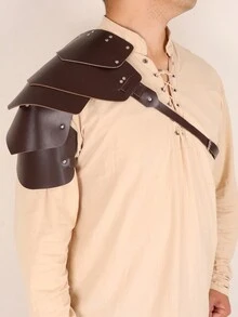 1pc Halloween Knight Brown Leather Harness Strap, Asymmetrical Shoulder Strap For Men - Brown - View 4