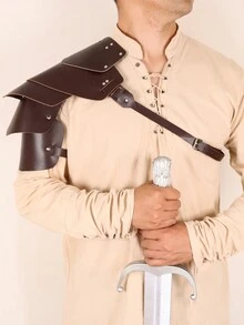 1pc Halloween Knight Brown Leather Harness Strap, Asymmetrical Shoulder Strap For Men - Brown - View 2