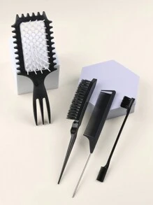 4 件套卷发造型刷套装，家用空心卷发梳，按摩梳，麦秸卷发梳，三尖尾设计，轻松打造波浪和弹性卷发，女士尼龙气垫梳，鼠尾梳双面刷眉刷专业美发配件，带 ABS 塑料手柄，增强造型的理想护发工具