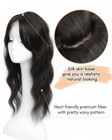 Megito Hair Toppers For Women 20inch Wavy Hair Toppers For Women Toppers Hair Pieces For Women With Thinning Hair Synthetic Wig Clip In Hair Topper Wiglets With Fringe Bang Add Hair Volume - 棕色 黑色 - 查看 2