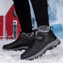 Winter New High-Top Thick-Soled Lightweight Warm Men's Outdoor Snow Boots, PU Plus Size Men's Boots (36-48EU), Outdoor Hiking Shoes, Comfortable Casual Shoes, Warm Hiking Boots, Outdoor Sports Snow Boots, Trekking Boots, Hiking Boots, Thermal Lined, Anti-Slip Wear-Resistant, Black, Gray