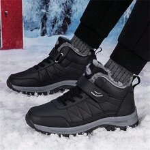 Winter New High-Top Thick-Soled Lightweight Warm Men's Outdoor Snow Boots, PU Plus Size Men's Boots (36-48EU), Outdoor Hiking Shoes, Comfortable Casual Shoes, Warm Hiking Boots, Outdoor Sports Snow Boots, Trekking Boots, Hiking Boots, Thermal Lined, Anti-Slip Wear-Resistant, Black, Gray
