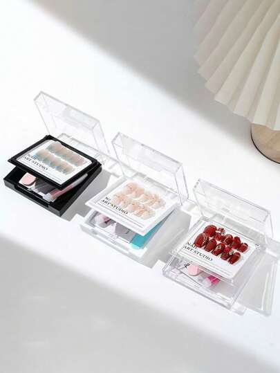 10/1pc-B 双层透明美甲展示盒 - A-PE 美甲收纳盒便携式防尘收纳盒盖，适用于贴片指甲和美甲工具，双层压胶指甲分类盒，适用于假日海滩、浴室收藏、卧室收藏，大容量