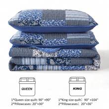 3 Pieces Plaid Blue Boho Queen King California King Size Patchwork Reversible Bedspread Coverlet Set For Soft Microfiber Bedding Set Pillowcase, Wedding Items,Valentines Day Home Bed Room Decor,Mothers Day Gift,All Season - 藍色 - 查看 6