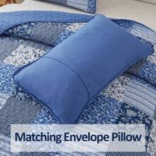 3 Pieces Plaid Blue Boho Queen King California King Size Patchwork Reversible Bedspread Coverlet Set For Soft Microfiber Bedding Set Pillowcase, Wedding Items,Valentines Day Home Bed Room Decor,Mothers Day Gift,All Season - 藍色 - 查看 5