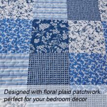 3 Pieces Plaid Blue Boho Queen King California King Size Patchwork Reversible Bedspread Coverlet Set For Soft Microfiber Bedding Set Pillowcase, Wedding Items,Valentines Day Home Bed Room Decor,Mothers Day Gift,All Season - 藍色 - 查看 4