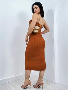 Knit Modal Midi Strapless Premium Tube Dress - 亮橙色 - 查看 3