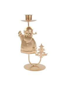 1 pieza Soporte de vela con decoraciones navideñas de árbol de Navidad, cascabel, reno, estrella, adorno navideño para hogar, regalos de Feliz Año Nuevo - Dorado - Ver 13