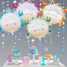 Cartoon 3D Jellyfish Aluminum Foil Balloon Set, Jellyfish Octopus Sea Themed Party Decoration, Mermaid Party Decor, Birthday Party Supplies,Christmas - Multicolor - View 9