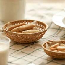 1pc 5.9/11 Inch Rattan Woven Hollow Snack Basket,  Round Storage Bowl, Home Decor Fruit Plate