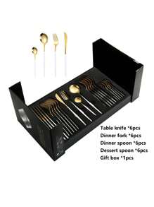 4/24 件不锈钢葡萄牙餐具套装，带 1 个礼盒，适用于餐厅、婚礼、派对、节日、圣诞礼物、厨房、圣诞礼物 - 彩色 - 查看 13