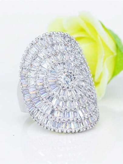 1 件奢华方晶锆石戒指，适合女士婚礼订婚派对珠宝情人节礼物