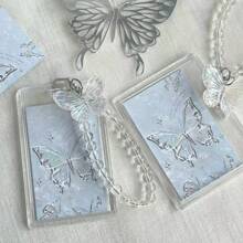 Kpop 透明亚克力照片卡夹钥匙扣，配有可爱水晶绳吊坠，适合偶像收藏品、学校用品、返校季