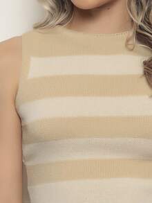 ONLYONE - SILKY TOUCH MODAL CROPPED TANK TOP WITH STRIPES - SHEIN WOMEN'S BLOUSES KNITTED BLOUSES - Màu be - Xem 3