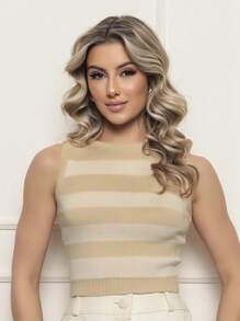 ONLYONE - SILKY TOUCH MODAL CROPPED TANK TOP WITH STRIPES - SHEIN WOMEN'S BLOUSES KNITTED BLOUSES - Màu be - Xem 1