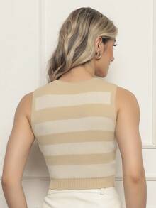 ONLYONE - SILKY TOUCH MODAL CROPPED TANK TOP WITH STRIPES - SHEIN WOMEN'S BLOUSES KNITTED BLOUSES - Màu be - Xem 2