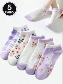 5 đôi tất ngắn mỏng viền ren hoa thời trang phong cách Nhật Bản dành cho nữ, mùa xuân hè thu - Nhiều màu - Xem 2
