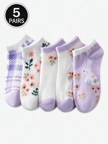 5 đôi tất ngắn mỏng viền ren hoa thời trang phong cách Nhật Bản dành cho nữ, mùa xuân hè thu - Nhiều màu - Xem 1