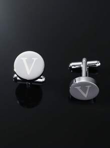 1 paire Boutons De Manchette De Simple Et À La Mode Pour Homme laser 26 Alphabet Anglais