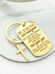 1 porte-clés avec verset biblique, porte-clés croix fort et courageux, cadeaux religieux pour hommes et femmes, famille et amis, personnalisable avec noms pour anniversaire et Noël, style simple quotidien, porte-clés, produits incluant des boîtes cadeaux, cadeaux de la Saint-Valentin, cadeaux d'anniversaire, cadeaux de fête des mères, cadeaux quotidiens - Doré - Voir 2