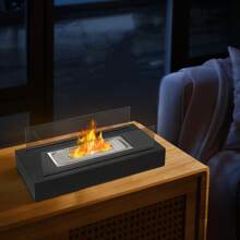 VA-Cerulean Bioethanol Table Fireplace - Round/Rectangular With 2 Or 4 Glass Panels, Stainless Steel Table Fire With Flame Arrester For Balcony And Living Room - Rectangular 2-sided Glass - View 5