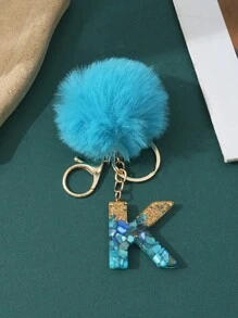 1pc Creative Letter Stone Resin Keychain With Butterfly Tassel, Girl Key Chain - Blue - View 16