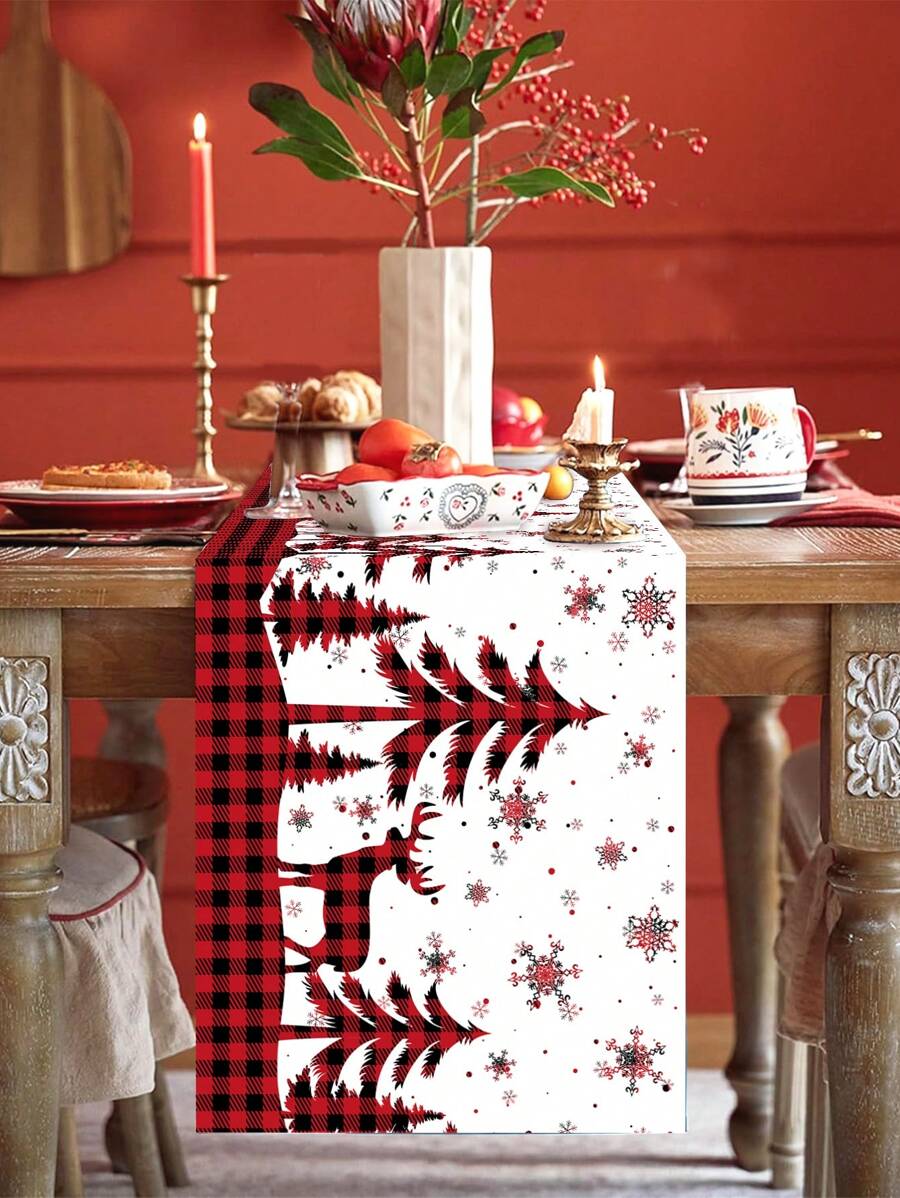 1 件圣诞桌旗，圣诞主题桌旗，涤纶桌旗，圣诞派对装饰桌旗，适合冬季圣诞派对家居餐桌装饰 - 彩色 - 查看 1