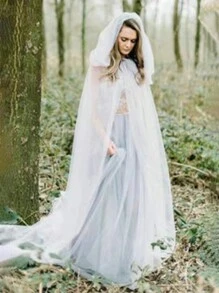 1 件女式连帽薄纱斗篷婚礼新娘及地柔软网纱斗篷、服装、斗篷、吸血鬼服装、黑/白/红秋季女士服装 - 彩色 - 查看 12