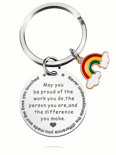 Street 1pc Women's Men's Rainbow Charm Slogan May You Proud Of The Work You Do Never Underestimate The Difference You Made Engraved Stainless Steel Keychain Cute Fashion Style Car Keychain For Colleague's Teacher's Coaches Doctor Nurse's Co Work Er Car Accessories Bag Charm School Goth Y2k Halloween Accessories Teachers Day Christmas Gift Ideas Bag Accessories Lanyards With Id Holder Car Accessories Bag Charms