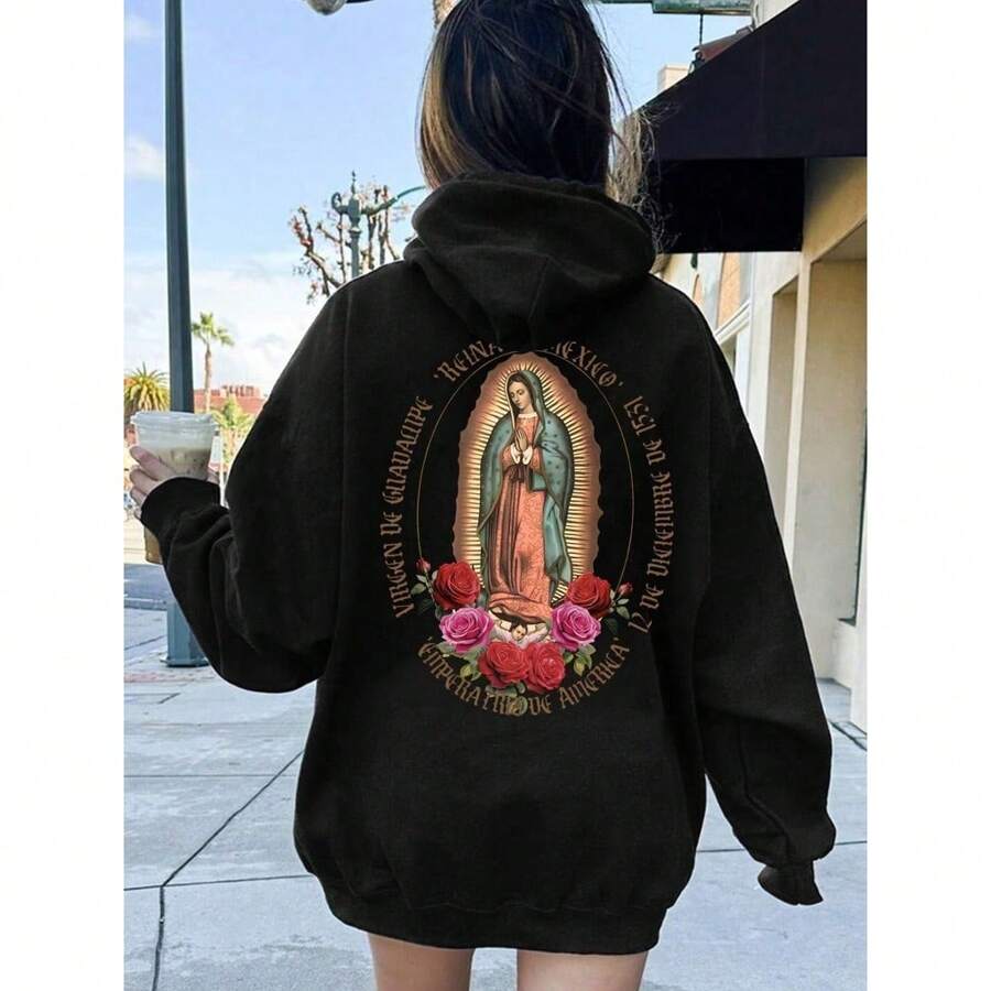 Women's Sweatshirt With Virgin Mary Print On The Back - màu đen - Xem 1