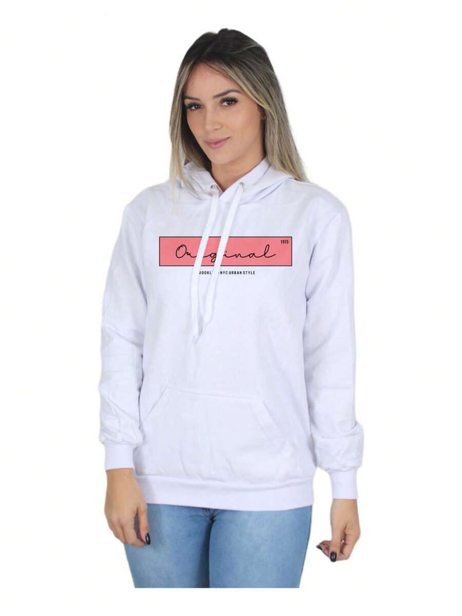 Women's Flannel Sweatshirt Original Kangaroo Cold Weather Top - 白色 - 查看 1