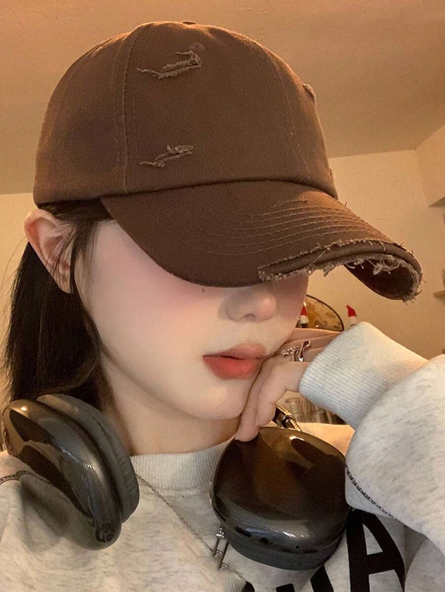 Casquette de baseball vintage américaine abîmée (distressage fait à la main, chaque casquette peut varier légèrement dans les détails de distressage), pour Halloween - Marron - Voir 1