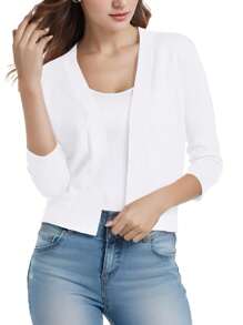 Women's 3/4 Sleeve Cropped Cardigan Sweater - White - View 1